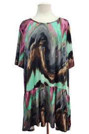 39 PSS {Full Of Hope} Mint Mauve Abstract Print Top EXTENDED PLUS SIZE 3X 4X 5X