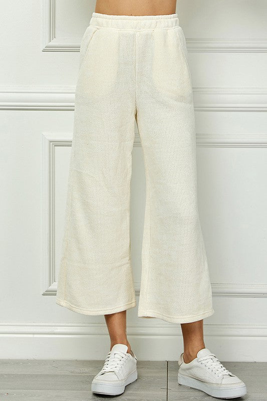 LEG P {Nothing Else Matters} Cream Chenille Cropped Wide Pants PLUS SIZE 1X 2X 3X