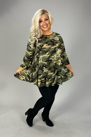 30 PQ {Officer In Charge} Green Camo Waffle Knit Top PLUS SIZE XL 2X 3X