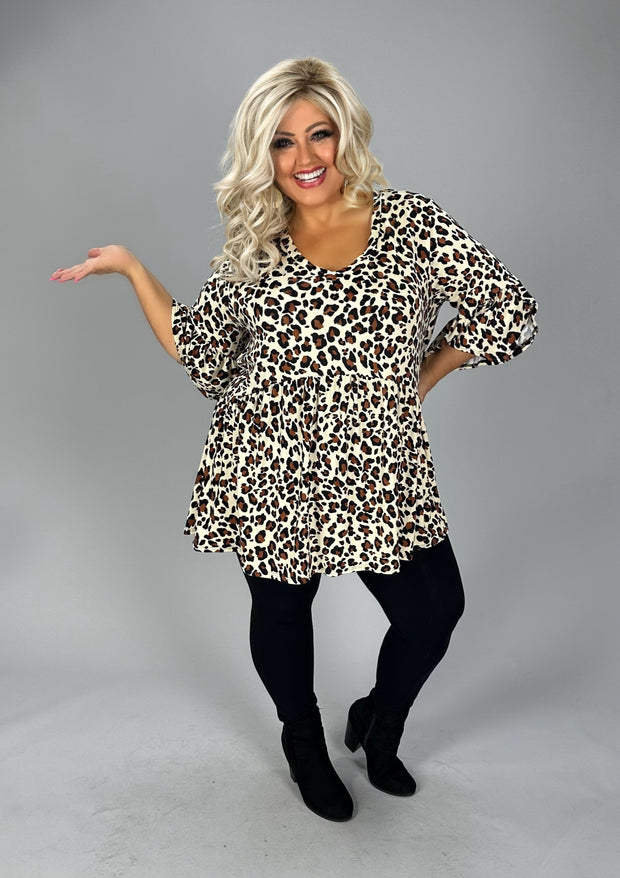 49 PSS  {Into the Wild} Ivory Animal Print V-Neck Babydoll Tunic EXTENDED PLUS SIZE 3X 4X 5X