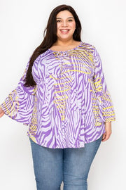 39 PQ {Fashionably Late} Purple Tiger Stripe Tie Neck Top EXTENDED PLUS SIZE 3X 4X 5X