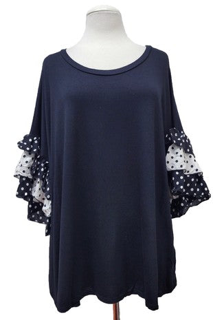 48 CP {Made The Cut} Black Ruffle Polka Dot Sleeves Top PLUS SIZE 1X 2X 3X