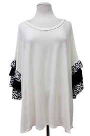 49 CP {Feeling Wild} Ivory Ruffle Leopard Sleeve Top PLUS SIZE 1X 2X 3X