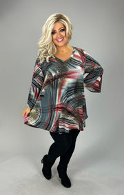 85 PQ {Good Times Ahead} Pewter Print V-Neck Top EXTENDED PLUS SIZE 1X 2X 3X 4X