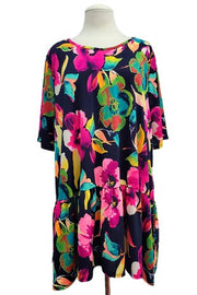 27 PSS {Ever Changing Days} Black Magenta Big Flower Tunic EXTENDED PLUS SIZE 3X 4X 5X