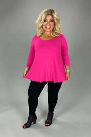 74 SQ {Be Happy With Who You Are} Fuchsia 3/4 Sleeve Top PLUS SIZE 1X 2X 3X