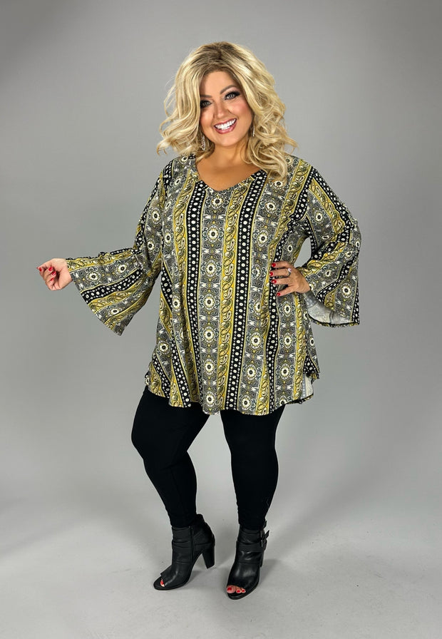 36 PQ {Harvest Moon} Black Mustard Paisley V-Neck Tunic EXTENDED PLUS SIZE 3X 4X 5X