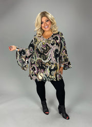 78 PQ {My Signature Look} Black/Purple Paisley Ruffle Sleeve Top EXTENDED PLUS 4X 5X 6X