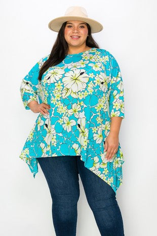 35 PQ {Sound Advice} Jade Lime Hibiscus Asymmetrical Top EXTENDED PLUS SIZE 3X 4X 5X