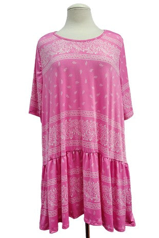 34 PSS {Stolen Heart} Pink Paisley Print Frill Hem Top EXTENDED PLUS SIZE 3X 4X 5X