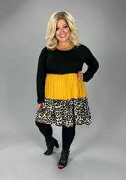 60 CP {Wild Times} Black/Mustard/Leopard Block Dress PLUS SIZE 1X 2X 3X