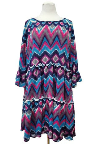 25 PSS {In A Dream} Teal Eggplant Chevron Print Tiered Tunic EXTENDED PLUS SIZE 3X 4X 5X