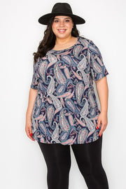 30 PSS {Picture Perfect} Navy Pink Paisley Print Side Slit Top EXTENDED PLUS SIZE 4X 5X 6X