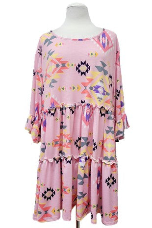 36 PSS {Perfect Clarity} Pink Tribal Print Tiered Tunic EXTENDED PLUS SIZE 1X 2X 3X 4X 5X