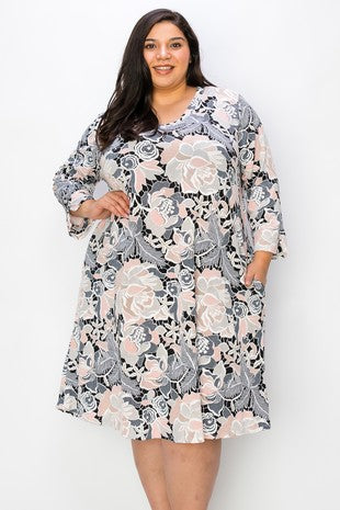 39 PLS {Special Day} Pink Embroidered Floral Print Dress EXTENDED PLUS SIZE 3X 4X 5X