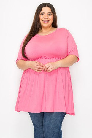 40 SSS {Casual Chic} Pink Ruffle Babydoll Tunic EXTENDED PLUS SIZE 1X 2X 3X 5X