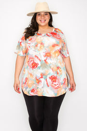 44 PSS {Keep My Promises} Coral Floral Print Side Slit Top EXTENDED PLUS SIZE 4X 5X 6X