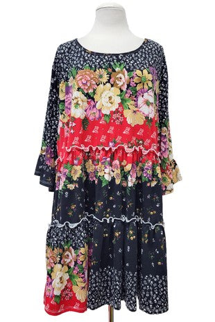 45 CP {Around The Garden} Black Multi Floral Tiered Tunic EXTENDED PLUS SIZE 3X 4X 5X