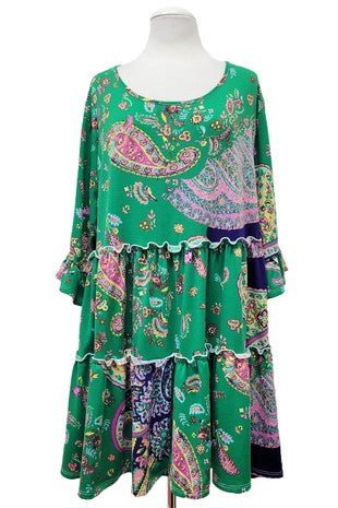 46 PSS {Lucky Days} Green Pink Paisley Tiered Tunic EXTENDED PLUS SIZE 3X 4X 5X