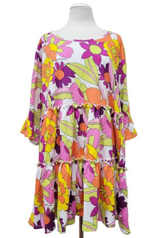 58 PSS {My Favorite} Orange Multi Flower Tiered Tunic EXTENDED PLUS SIZE 3X 4X 5X