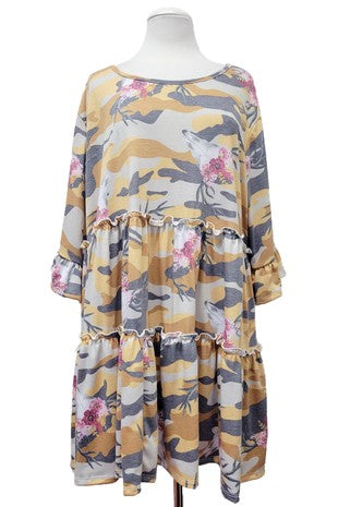 59 PSS [In My Sights} Yellow Camo Print Tiered Tunic EXTENDED PLUS SIZE 3X 4X 5X