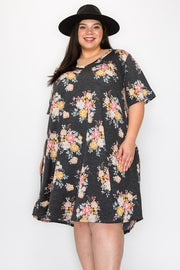 21 PSS {A Thing Of Beauty} Charcoal Floral Print V-Neck Dress EXTENDED PLUS SIZE 4X 5X 6X