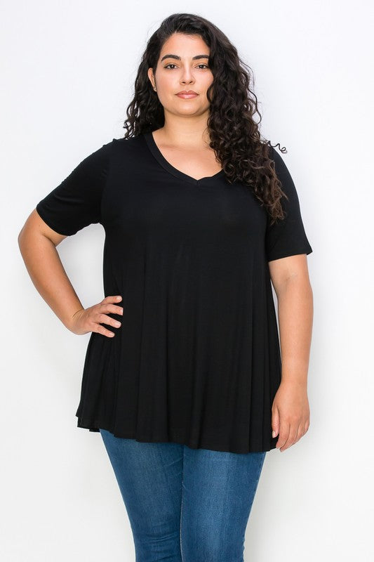 25 SSS {Do Me A Solid} Black V-Neck Short Sleeve Top PLUS SIZE 1X 2X 3X