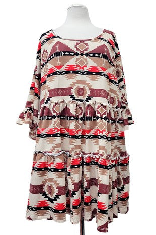 28 PSS {Little Dreamer} Beige Brown Tribal Print Tiered Tunic EXTENDED PLUS SIZE 3X 4X 5X