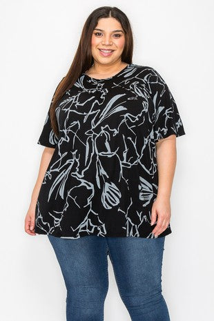 30 PSS {With Love} Black Grey Print Short Sleeve Top EXTENDED PLUS SIZE 4X 5X 6X