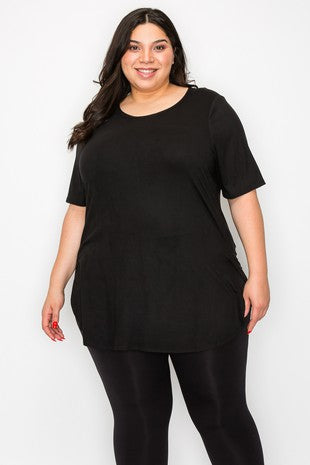 35 SSS {Simply Chic} Black Short Sleeve Side Slit Top PLUS SIZE 1X 2X 3X