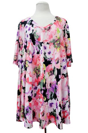 25 PSS {Change My Tune} Pink Purple Floral V-Neck Top EXTENDED PLUS SIZE 3X 4X 5X