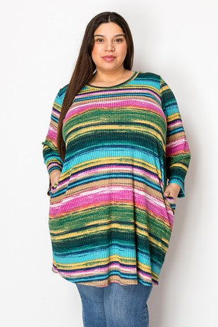 30 PQ {You've Got It} Multi Stripe Quarter Sleeve Dress EXTENDED PLUS SIZE 4X 5X 6X