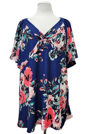 35 PSS {Out On The Town} Navy Floral Flutter Sleeve Top EXTENDED PLUS SIZE 1X 2X 3X 4X 5X 6X