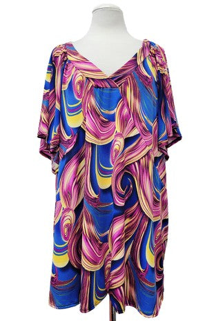 41 PSS {Made Your Mark} Navy Pink Swirl Flutter Sleeve Top EXTENDED PLUS SIZE 4X 5X 6X