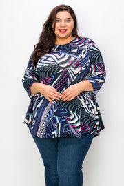 42 PSS {Figured It Out} Navy Print Quarter Sleeve Top EXTENDED PLUS SIZE 4X 5X 6X