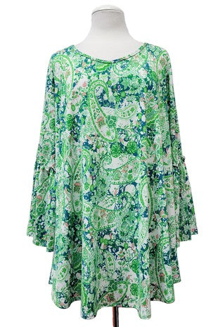 25 PQ {What Can I Say} Green Paisley Bell Sleeve Top EXTENDED PLUS SIZE 3X 4X 5X