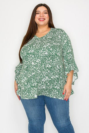 30 PQ {Garden Delight} Green Floral Cascading Sleeve Top EXTENDED PLUS SIZE 4X 5X 6X