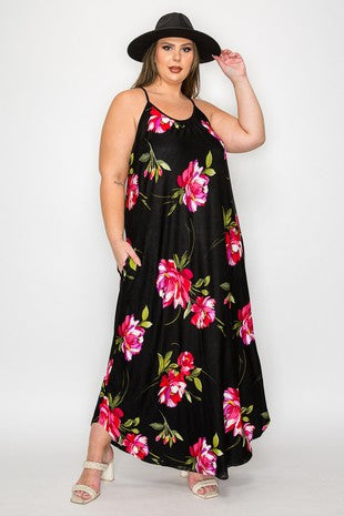 LD {Do It Right} Black Floral Sleeveless Maxi Dress PLUS SIZE 1X 2X 3X