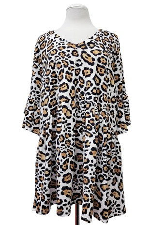 35 PSS {When We Meet} Ivory Leopard V-Neck Babydoll Top EXTENDED PLUS SIZE 3X 4X 5X