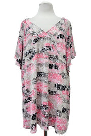 41 PSS {Darling Days} Pink Flower V-Neck Flutter Sleeve Top EXTENDED PLUS SIZE 4X 5X 6X