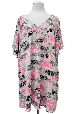 41 PSS {Darling Days} Pink Flower V-Neck Flutter Sleeve Top EXTENDED PLUS SIZE 4X 5X 6X