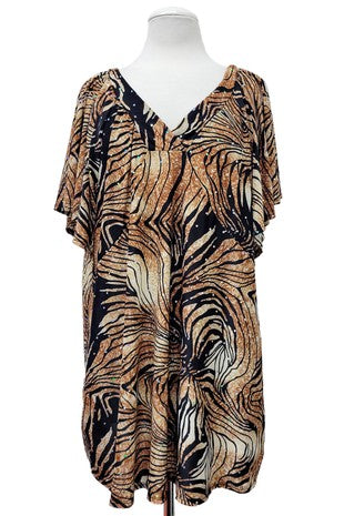 42 PSS {Memory Lane} Brown Animal Print Flutter Sleeve Top EXTENDED PLUS SIZE 4X 5X 6X