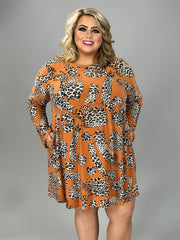 37 PLS-C {Caught Up}  Orange Leopard Babydoll Dress PLUS SIZE 1X 2X 3X