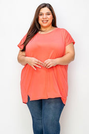 49 SSS {Truly Yours} Bright Coral Solid Batwing Sleeve Top EXTENDED PLUS SIZE 3X 4X 5X 6X