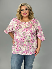 34 PQ {Unmatched Beauty} Pink Floral Ruffle Sleeve Top PLUS SIZE 1X 2X 3X