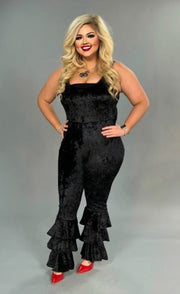 SALE!! RP-ZZ (Hot Momma) Black Velvet Jumpsuit with layered leg detail.