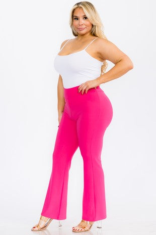 LEG-37 {Got The Look} Fuchsia High Waist Sculpting Flare Pants PLUS SIZE 1X 2X 3X