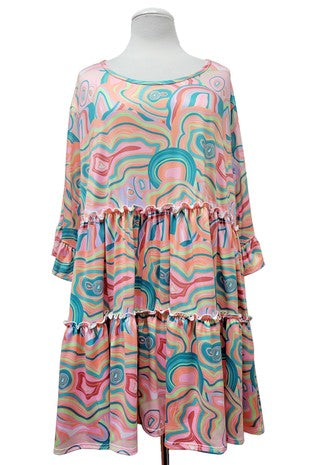 56 PSS {Getting Closer} Coral Multi Swirl Print Tiered Tunic EXTENDED PLUS SIZE 3X 4X 5X