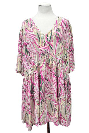 52 PSS {Little Bit Stronger} Pink Abstract V-Neck Babydoll Top EXTENDED PLUS SIZE 3X 4X 5X