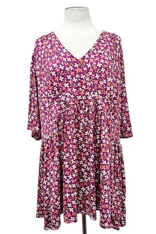 24 PSS {Beauty Of It} Plum Floral V-Neck Babydoll Top EXTENDED PLUS SIZE 3X 4X 5X